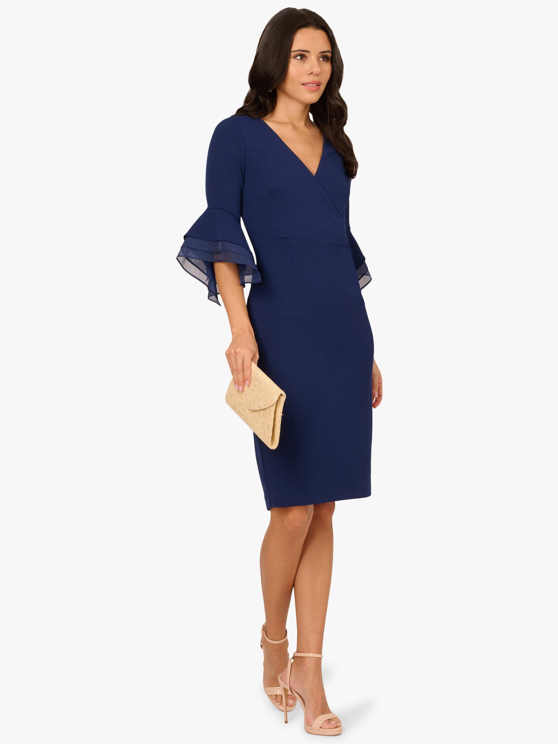 Product image 3 of 7, which shows Adrianna Papell Crepe Organza Overlay Sheath Dress, Navy, 6