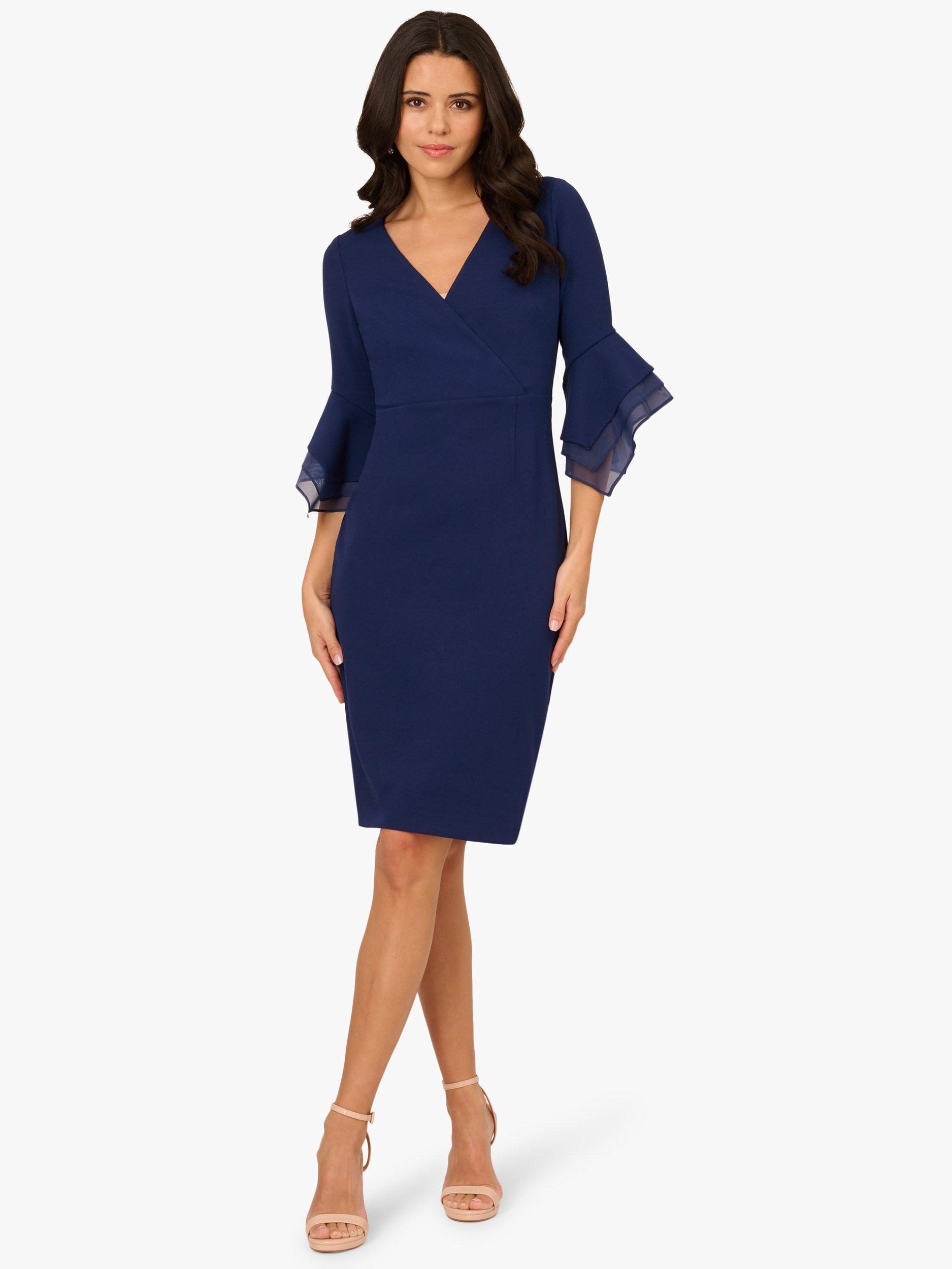Product image 4 of 7, which shows Adrianna Papell Crepe Organza Overlay Sheath Dress, Navy, 6