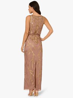 Papell Studio Beaded Scrollwork Blouson Bodice Maxi Dress, Stone - view 2, Stone