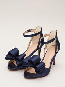 Phase Eight Satin Bow Heeled Sandals, Navy - view 2, Navy