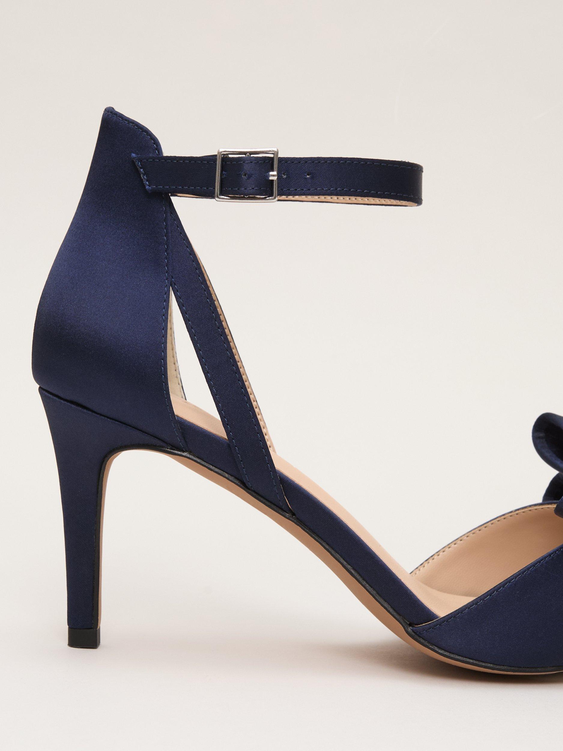 Product image 3 of 9, which shows Phase Eight Satin Bow Heeled Sandals, Navy, 3