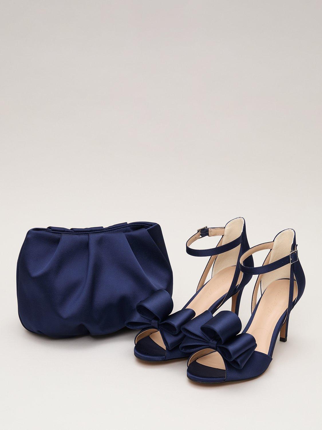 Product image 5 of 9, which shows Phase Eight Satin Bow Heeled Sandals, Navy, 3