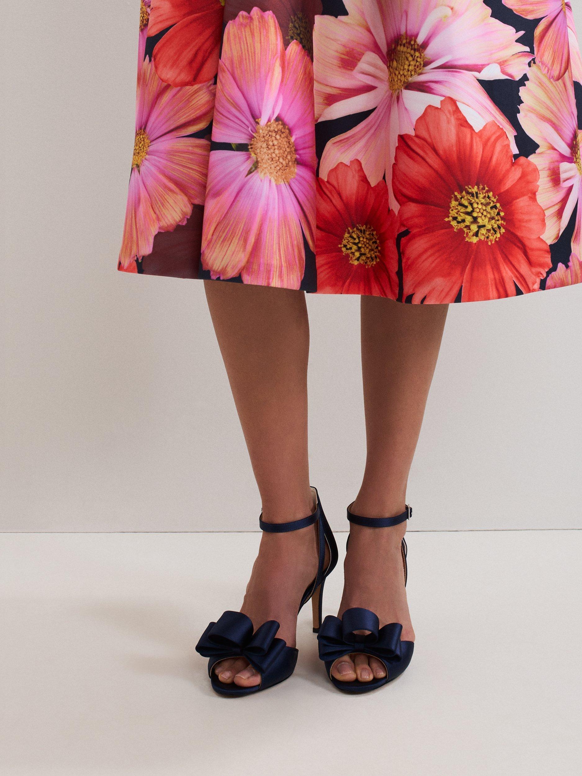 Product image 9 of 9, which shows Phase Eight Satin Bow Heeled Sandals, Navy, 3