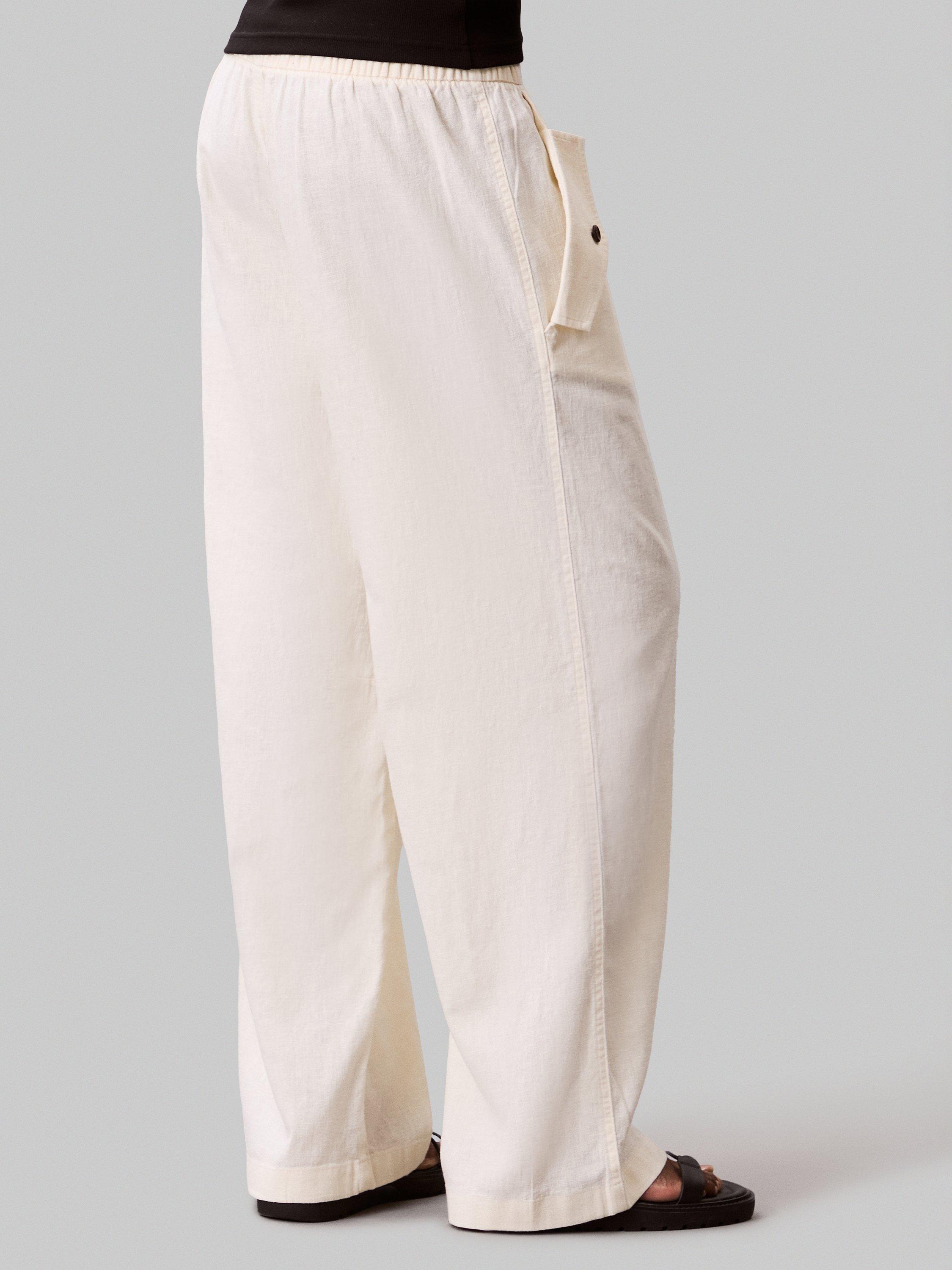Product image 2 of 5, which shows Calvin Klein Linen Rich Cargo Trousers, Sweet Corn, XS