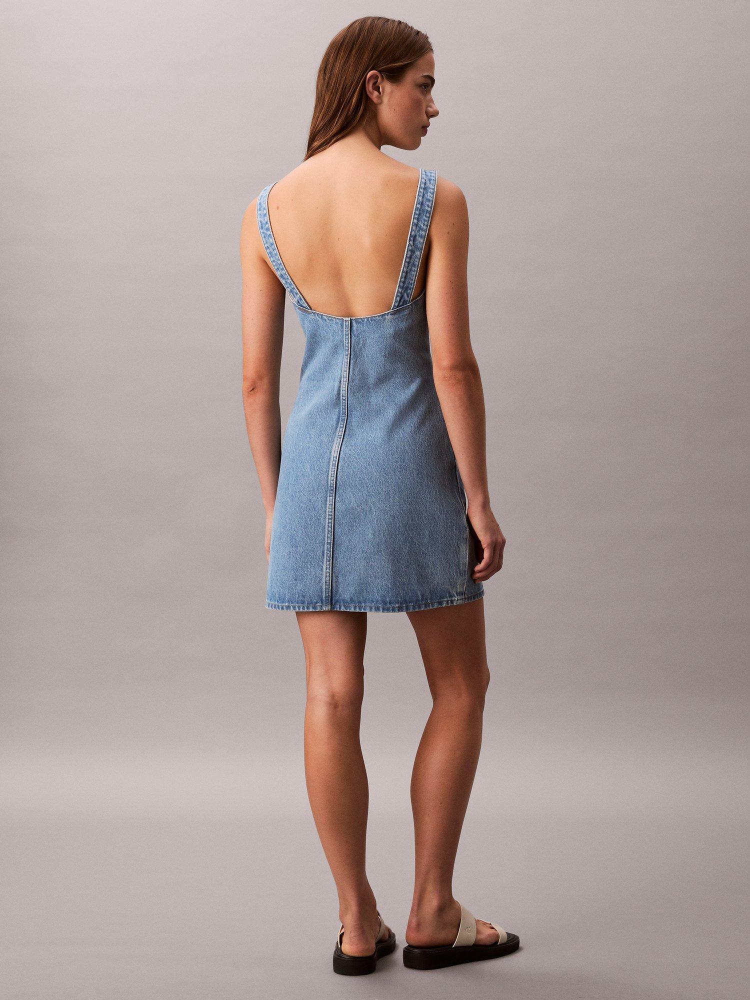 Product image 2 of 5, which shows Calvin Klein Scoop Neck Denim Dress, Evening Blue, XXS