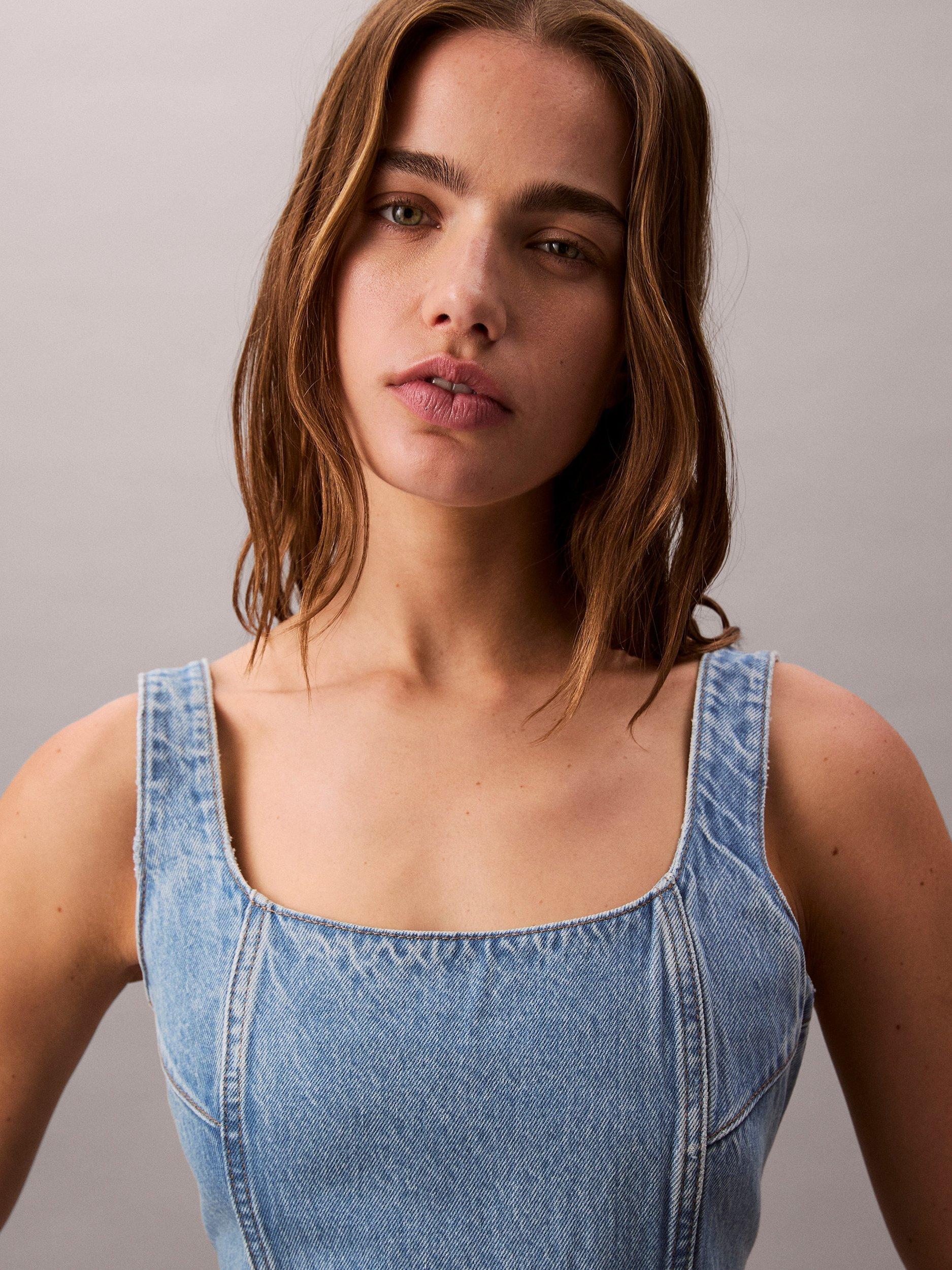 Product image 5 of 5, which shows Calvin Klein Scoop Neck Denim Dress, Evening Blue, XXS