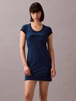 Calvin Klein Cotton Blend Graphic Short Sleeve Scoop Neck Mini Dress, Pageant Blue