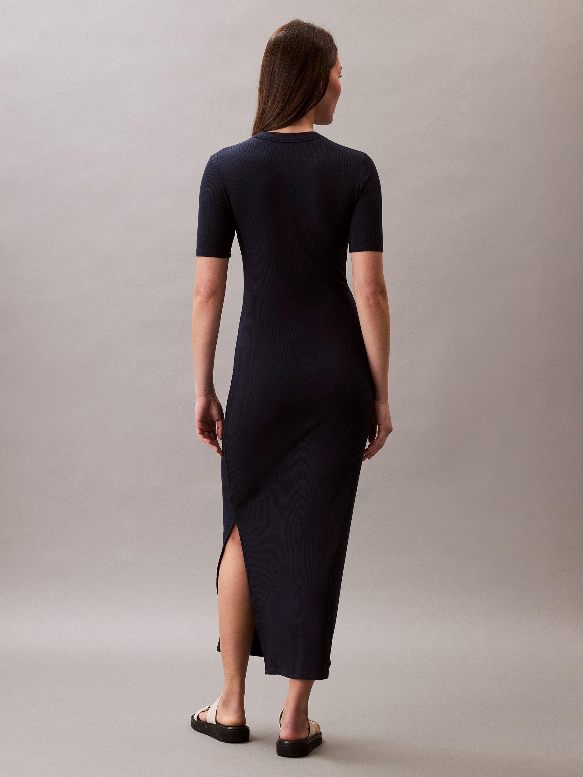 Product image 2 of 5, which shows Calvin Klein Ribbed Short Sleeve Mixed Blend Maxi Dress, Dark Sapphire, L