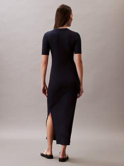 Calvin Klein Ribbed Short Sleeve Mixed Blend Maxi Dress - view 2, Dark Sapphire