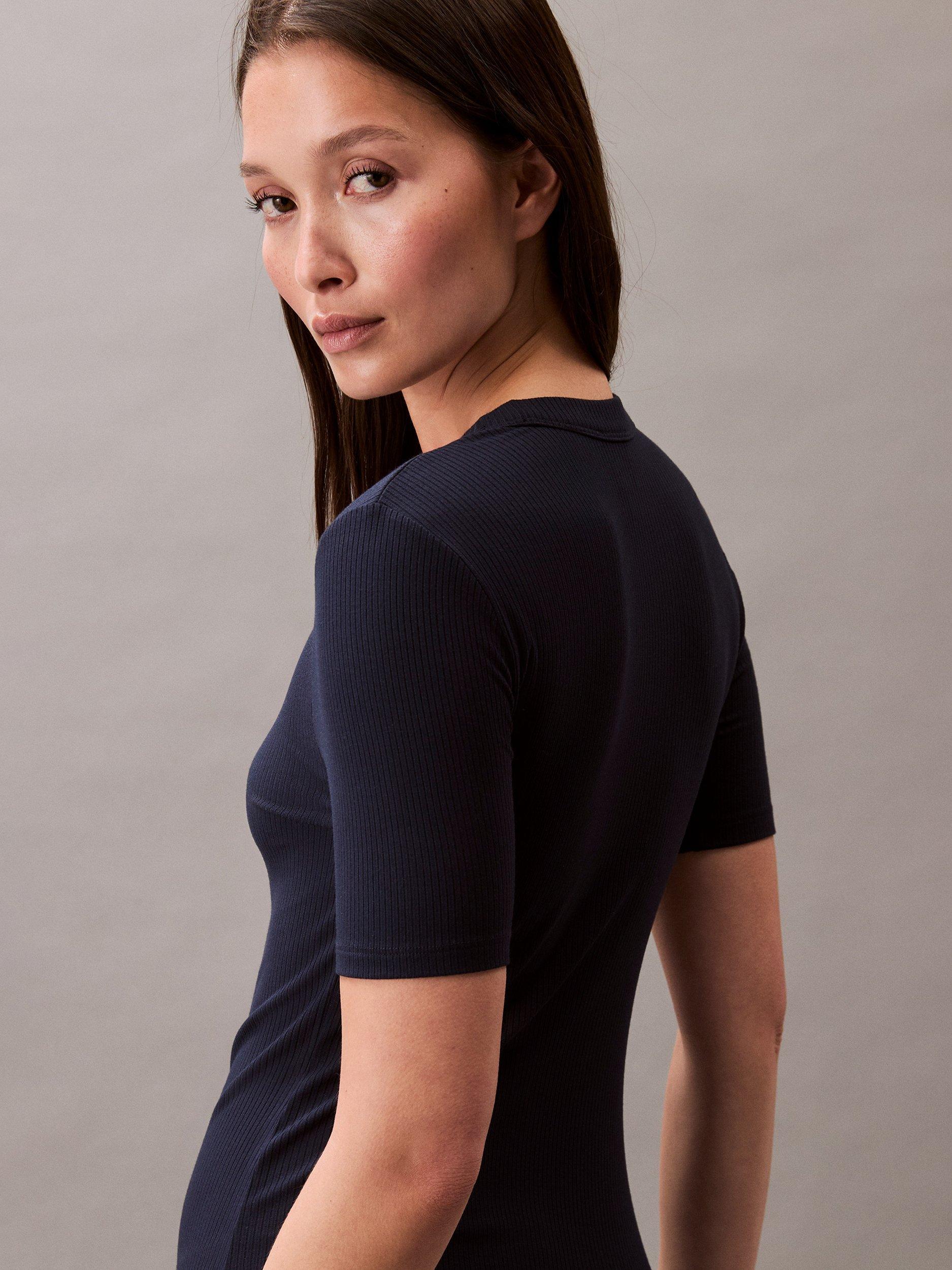 Product image 5 of 5, which shows Calvin Klein Ribbed Short Sleeve Mixed Blend Maxi Dress, Dark Sapphire, L