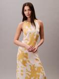 Calvin Klein Abstract Print Satin Halterneck Dress
