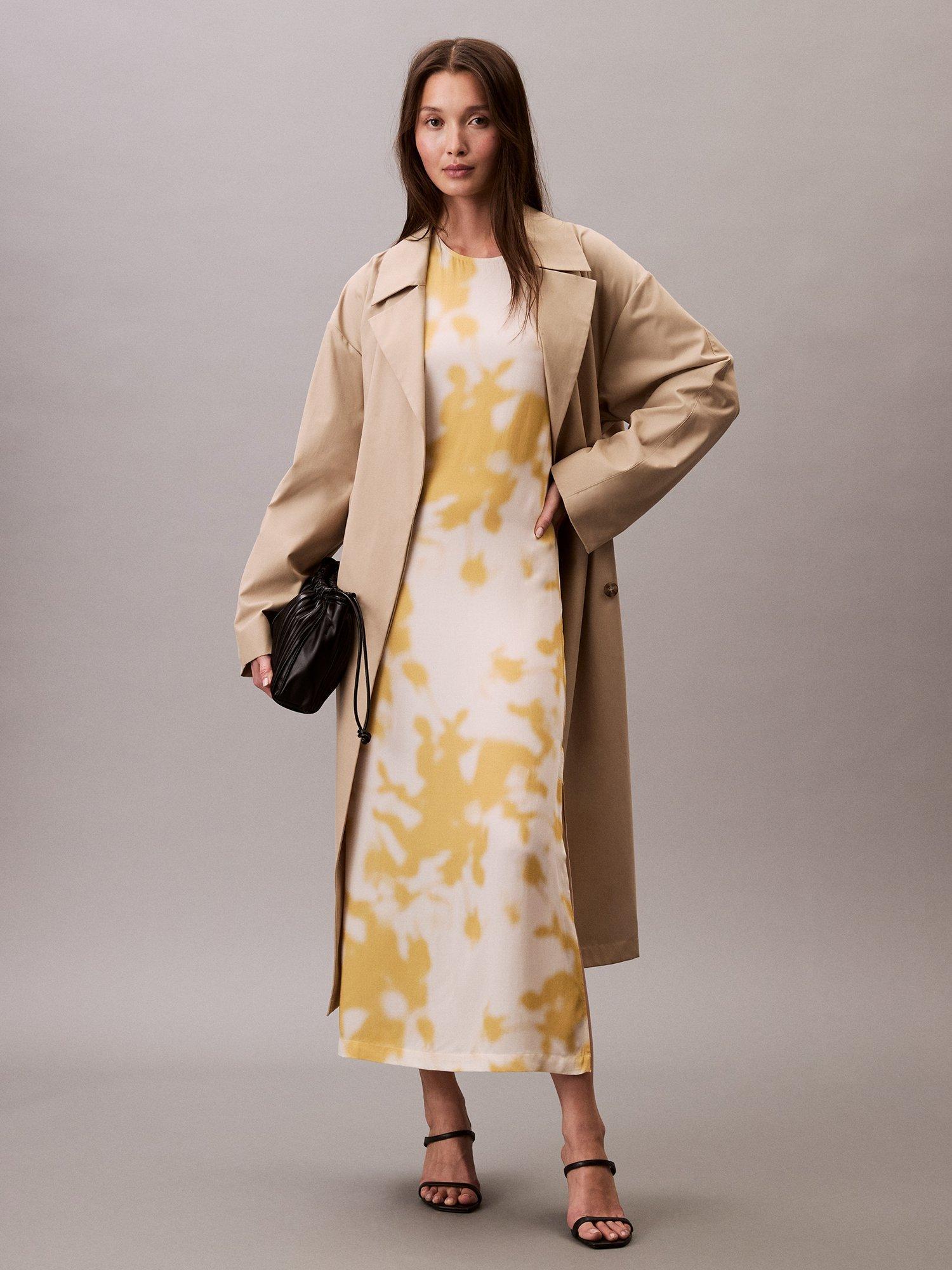 Product image 4 of 5, which shows Calvin Klein Abstract Print Satin Halterneck Dress, Gold/Multi, 14