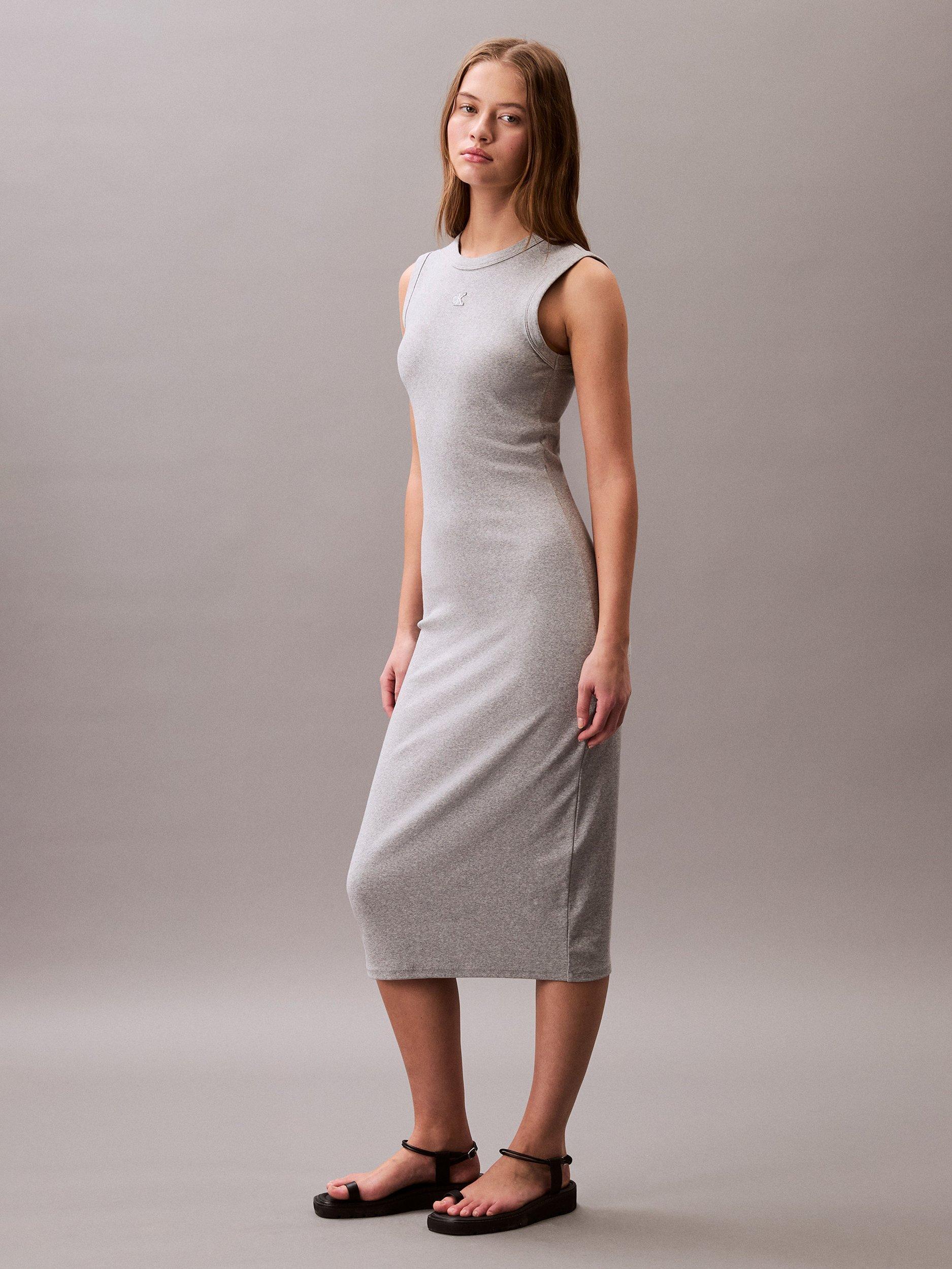 Product image 3 of 5, which shows Calvin Klein Cotton Blend Sleeveless Midi Dress, Heroic Grey Heather, L