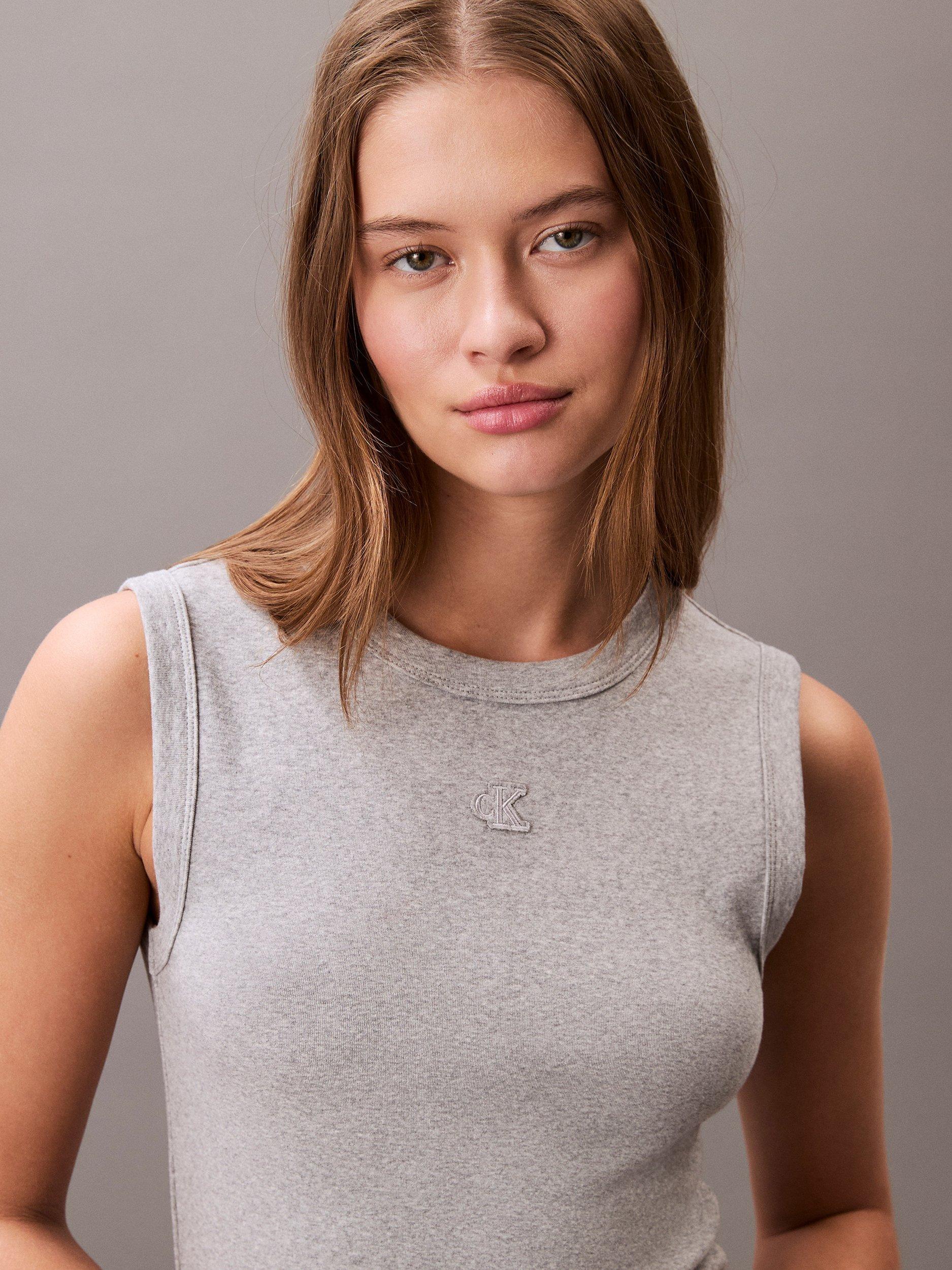 Product image 5 of 5, which shows Calvin Klein Cotton Blend Sleeveless Midi Dress, Heroic Grey Heather, L