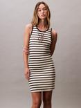 Calvin Klein Cotton Blend Stripe Logo Sleeveless Dress, Cream/Multi