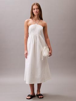 Calvin Klein Cotton Halterneck Midi Dress, Blanc De Blanc, Blanc De Blanc