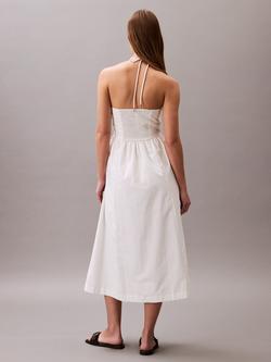 Calvin Klein Cotton Halterneck Midi Dress, Blanc De Blanc - view 2, Blanc De Blanc