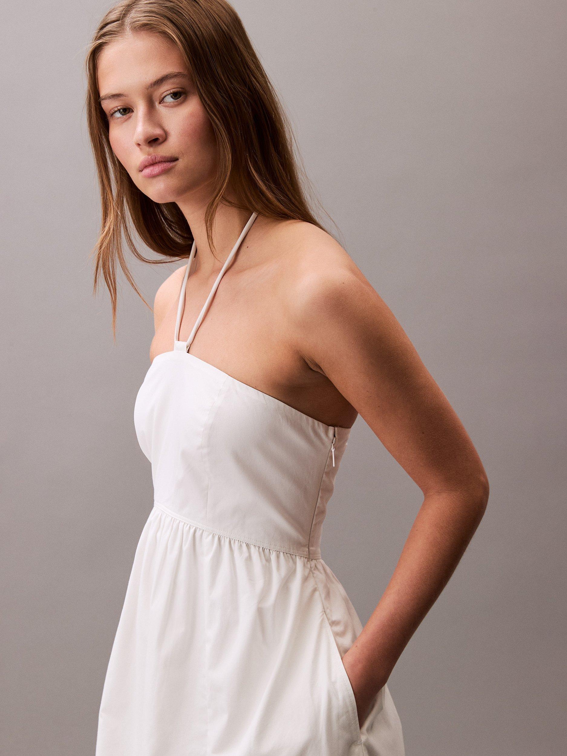 Product image 4 of 5, which shows Calvin Klein Cotton Halterneck Midi Dress, Blanc De Blanc, L