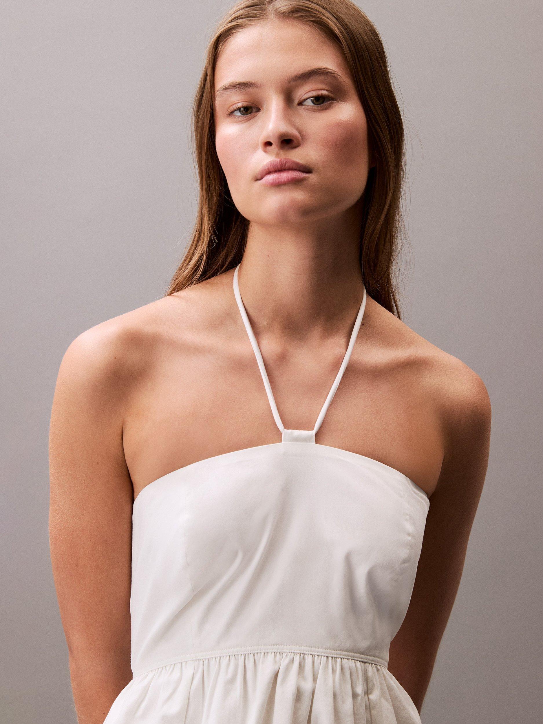 Product image 5 of 5, which shows Calvin Klein Cotton Halterneck Midi Dress, Blanc De Blanc, L