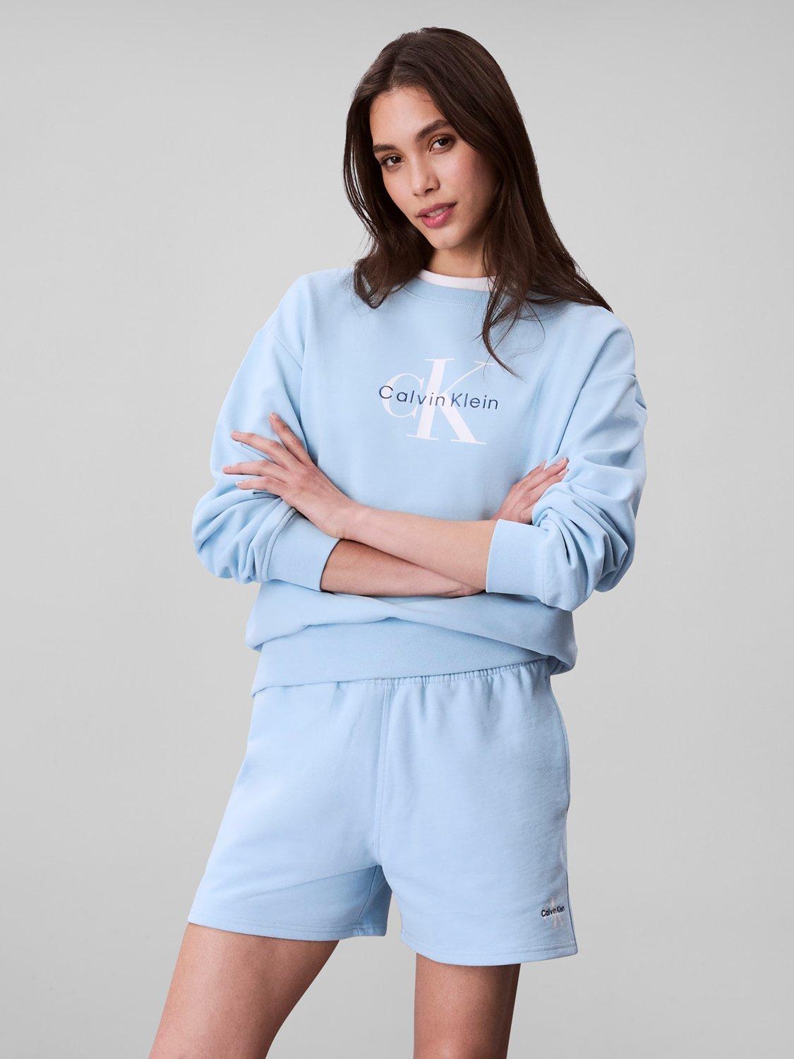 Product image 1 of 6, which shows Calvin Klein Logo French Terry Shorts, Cool Blue, L