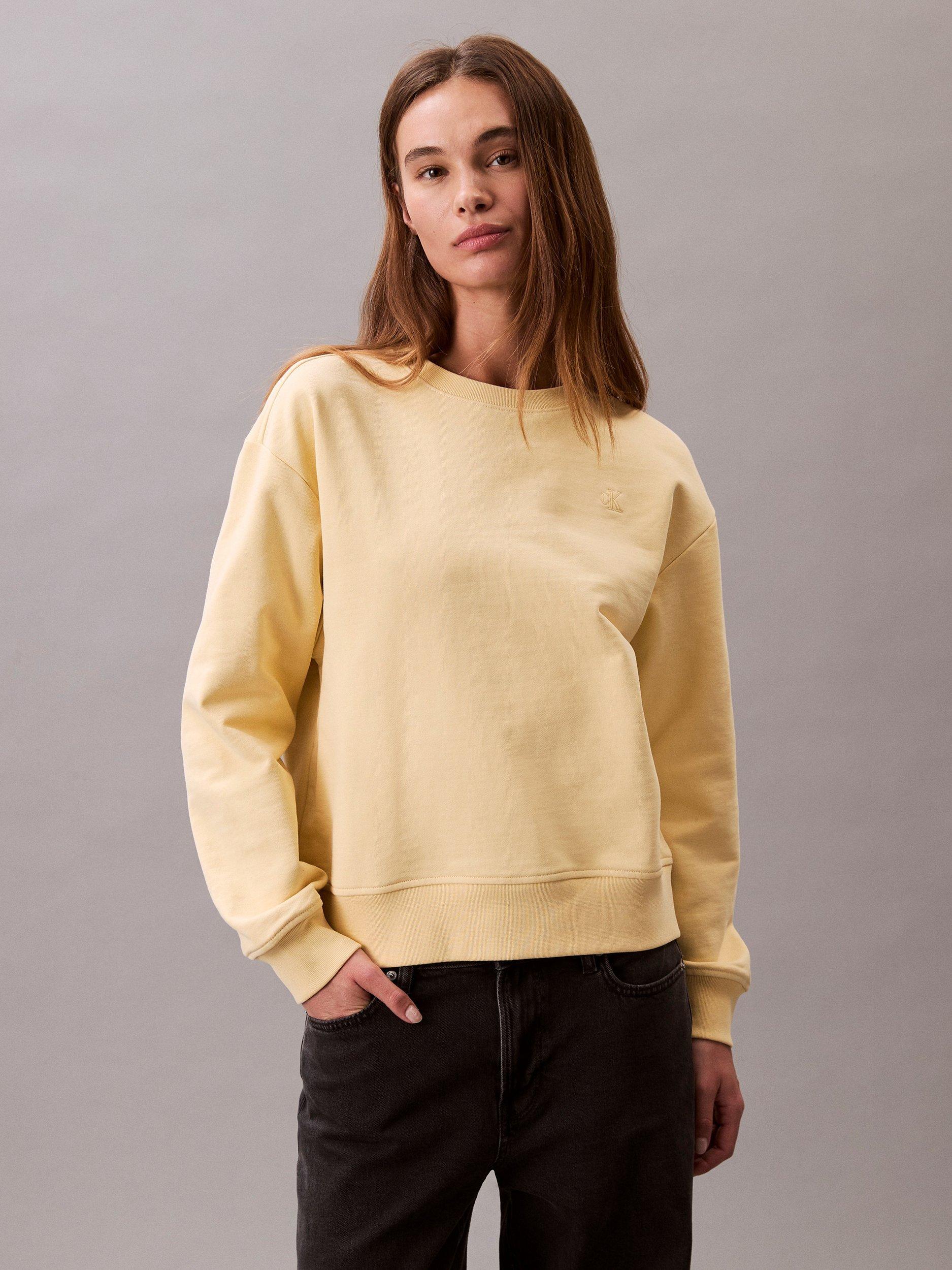 Product image 1 of 5, which shows Calvin Klein Archive Logo Cotton Blend French Terry Sweatshirt, Sunlight, XS