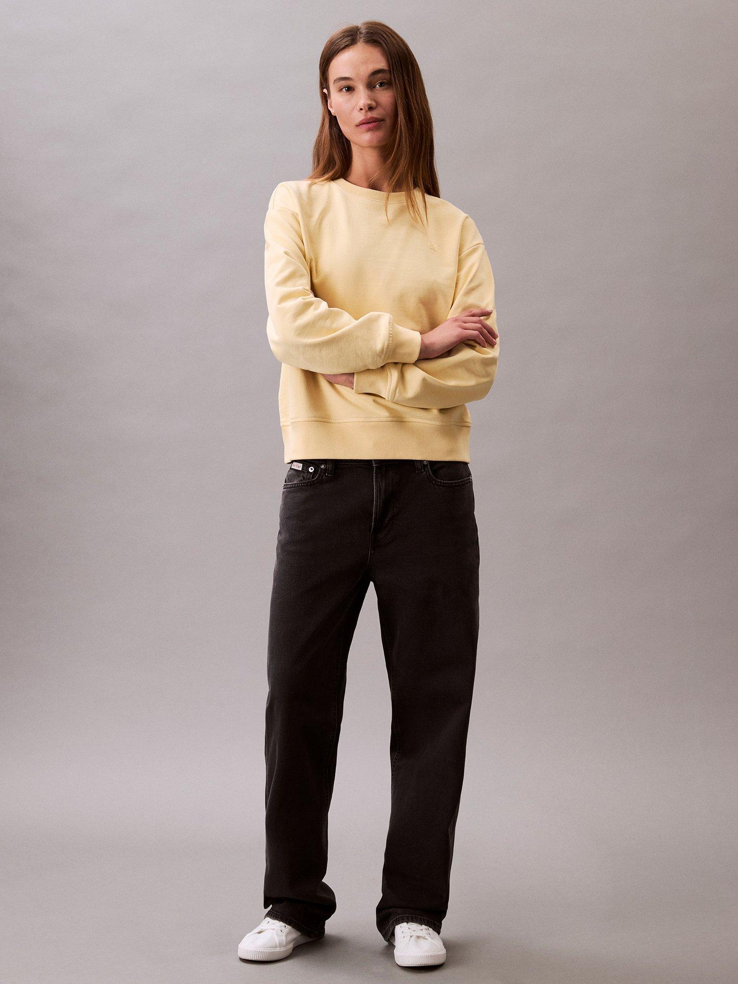 Product image 3 of 5, which shows Calvin Klein Archive Logo Cotton Blend French Terry Sweatshirt, Sunlight, XS