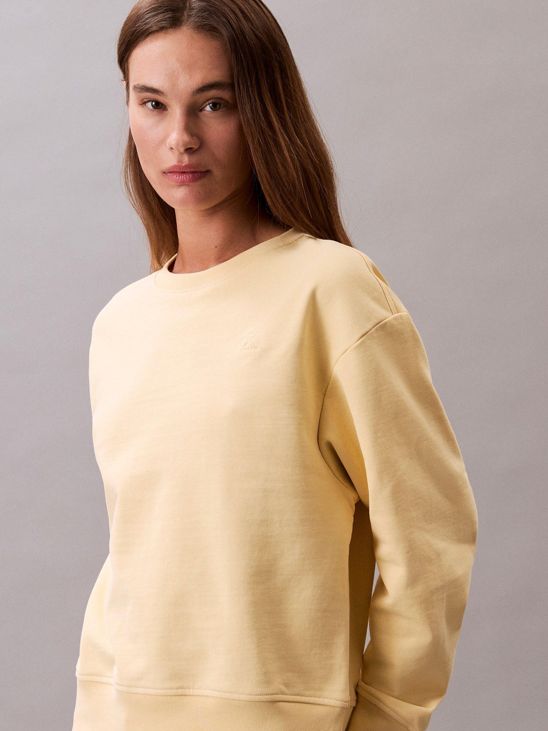 Product image 4 of 5, which shows Calvin Klein Archive Logo Cotton Blend French Terry Sweatshirt, Sunlight, XS