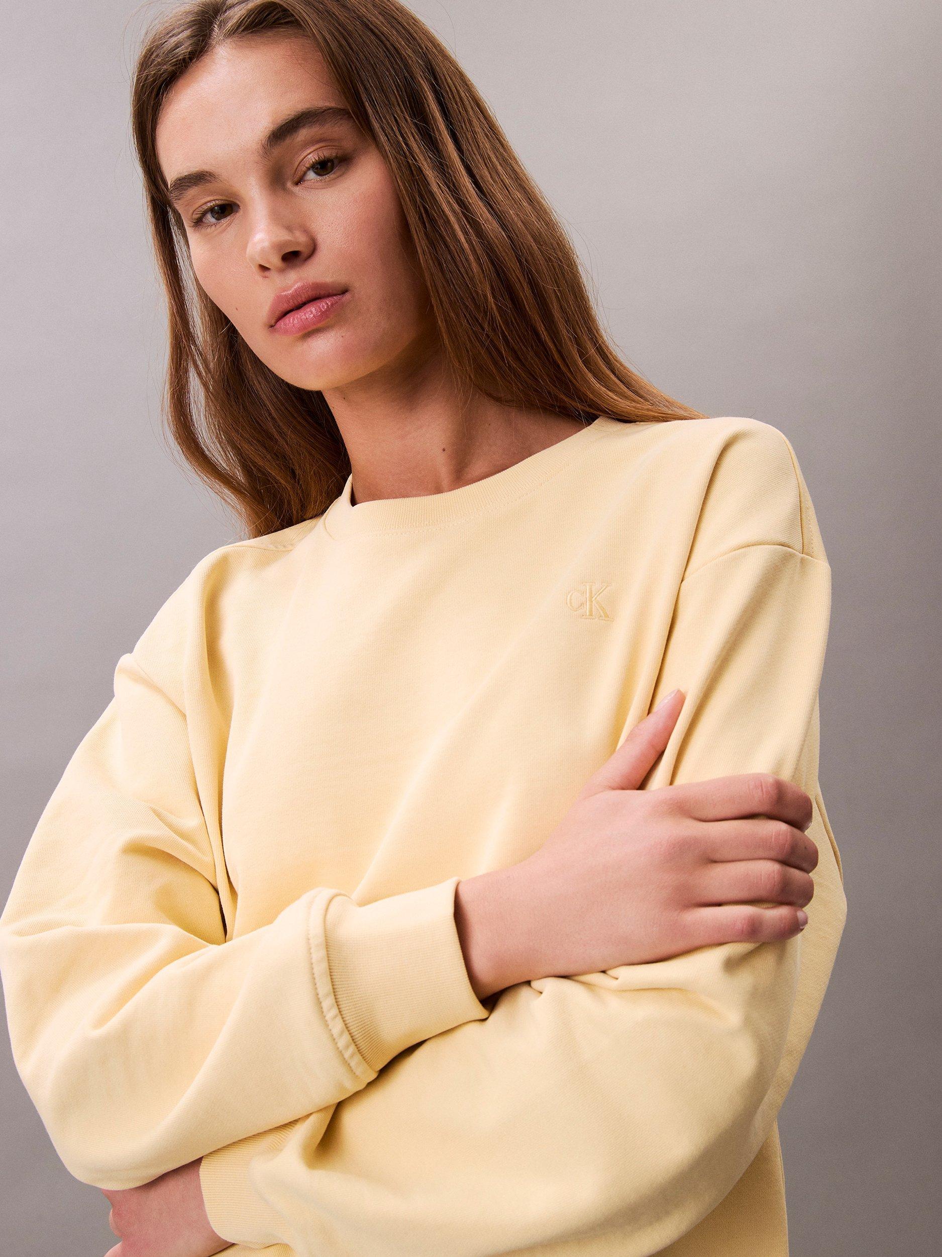 Product image 5 of 5, which shows Calvin Klein Archive Logo Cotton Blend French Terry Sweatshirt, Sunlight, XS