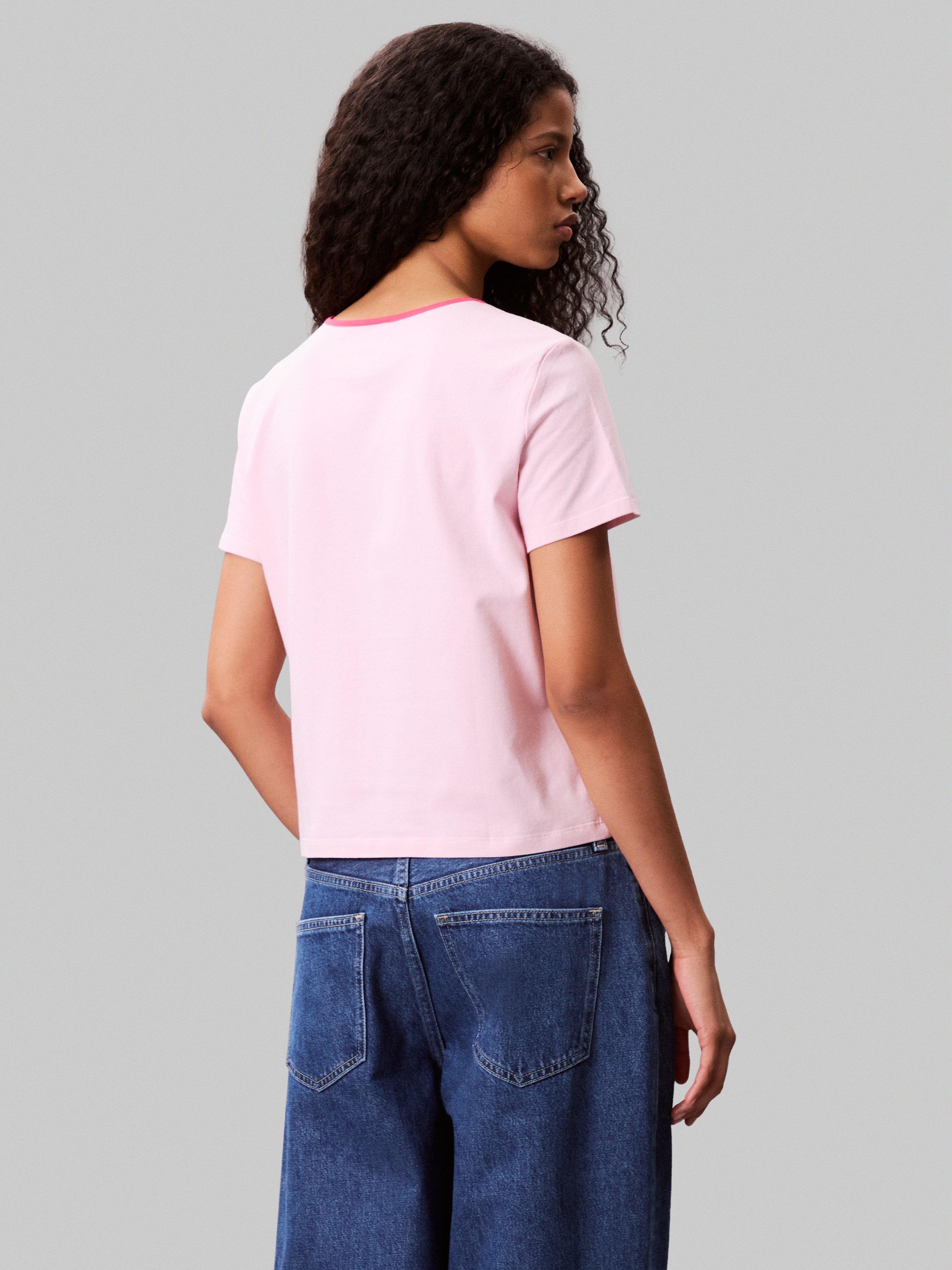 Product image 2 of 4, which shows Calvin Klein Retro Logo Cotton Graphic T-Shirt, Sweet Pink, XS