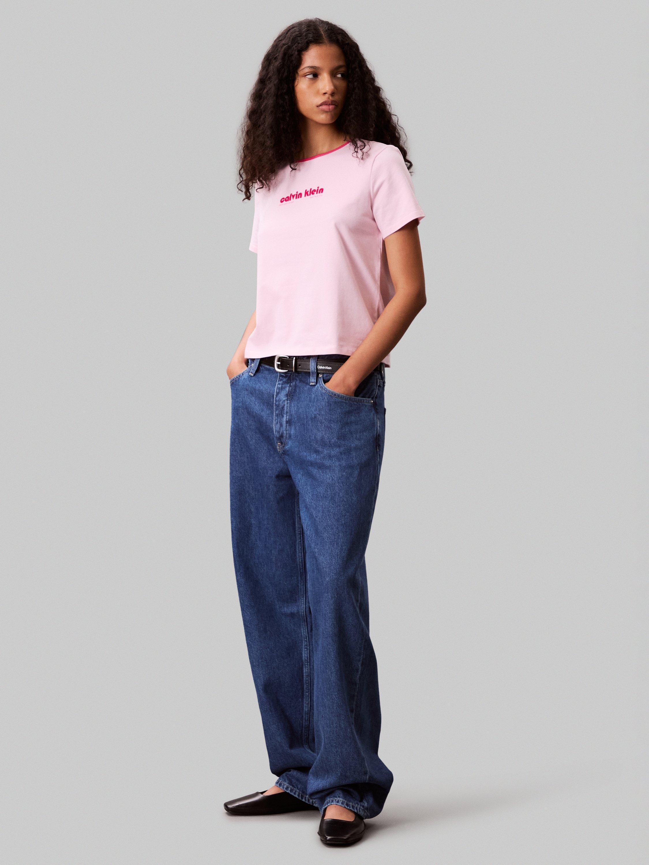 Product image 3 of 4, which shows Calvin Klein Retro Logo Cotton Graphic T-Shirt, Sweet Pink, XS
