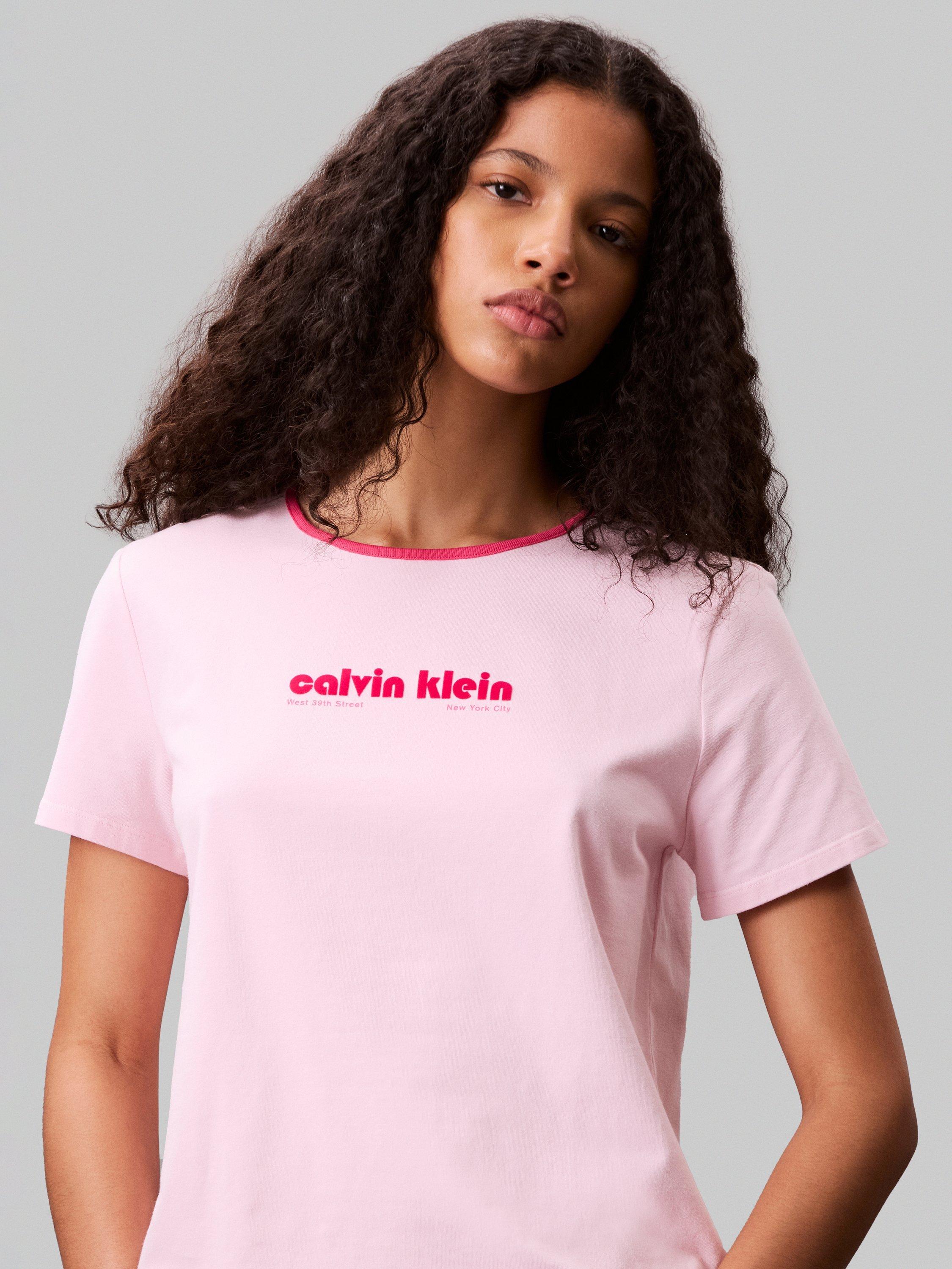 Product image 4 of 4, which shows Calvin Klein Retro Logo Cotton Graphic T-Shirt, Sweet Pink, XS