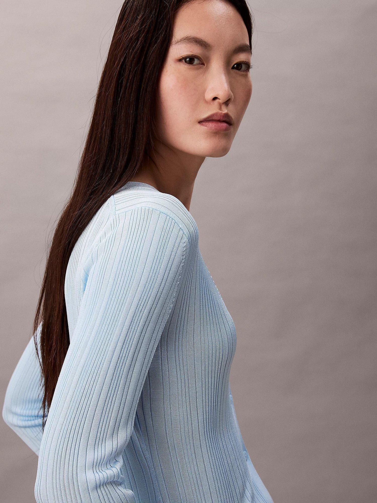 Product image 5 of 5, which shows Calvin Klein Long Sleeve V Neck Ribbed Cardigan, Cool Blue, XXS