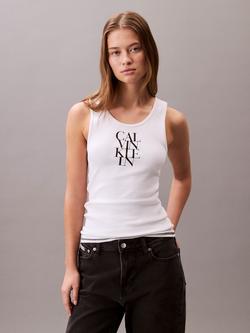 Calvin Klein Cotton Blend Logo Vest Top, Brilliant White, Brilliant White