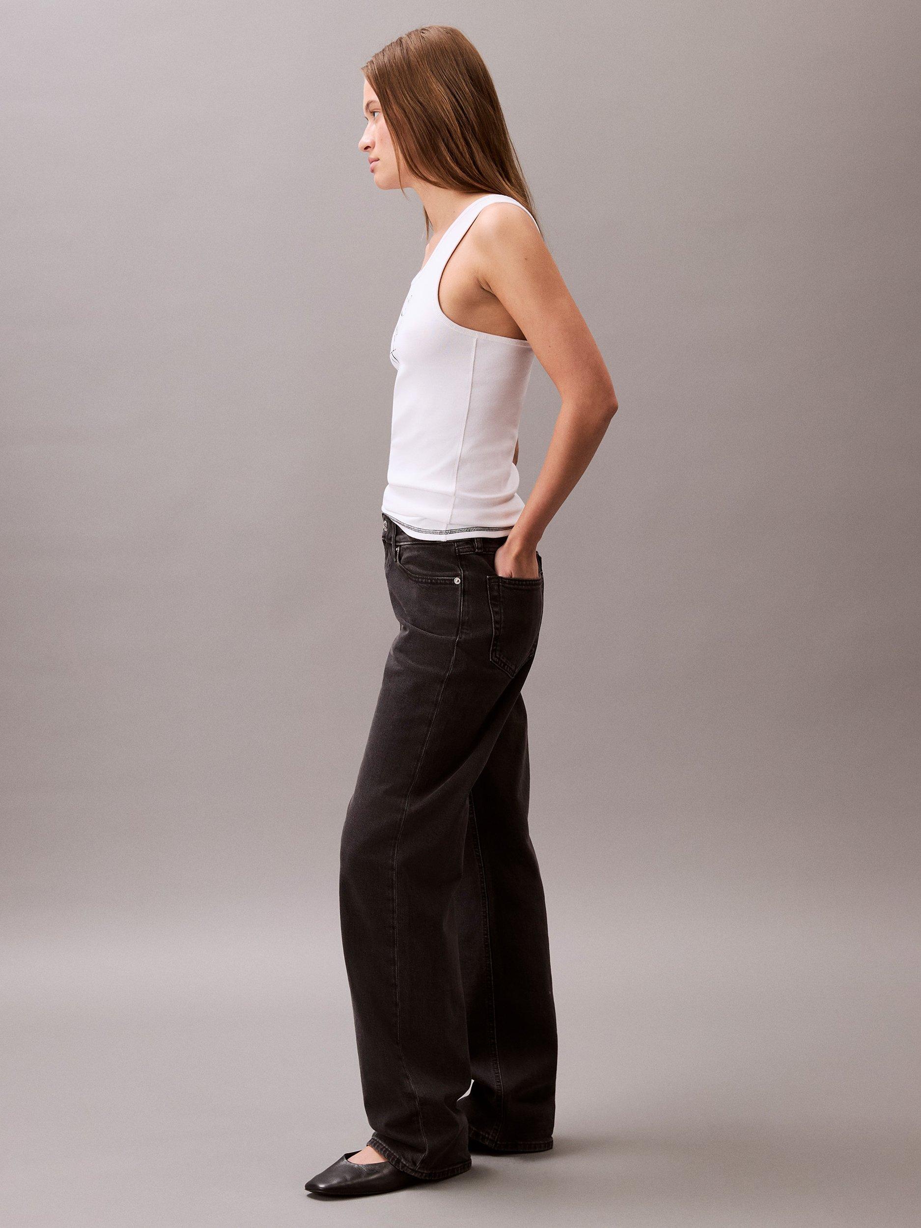 Product image 2 of 5, which shows Calvin Klein Cotton Blend Logo Vest Top, Brilliant White, XXS
