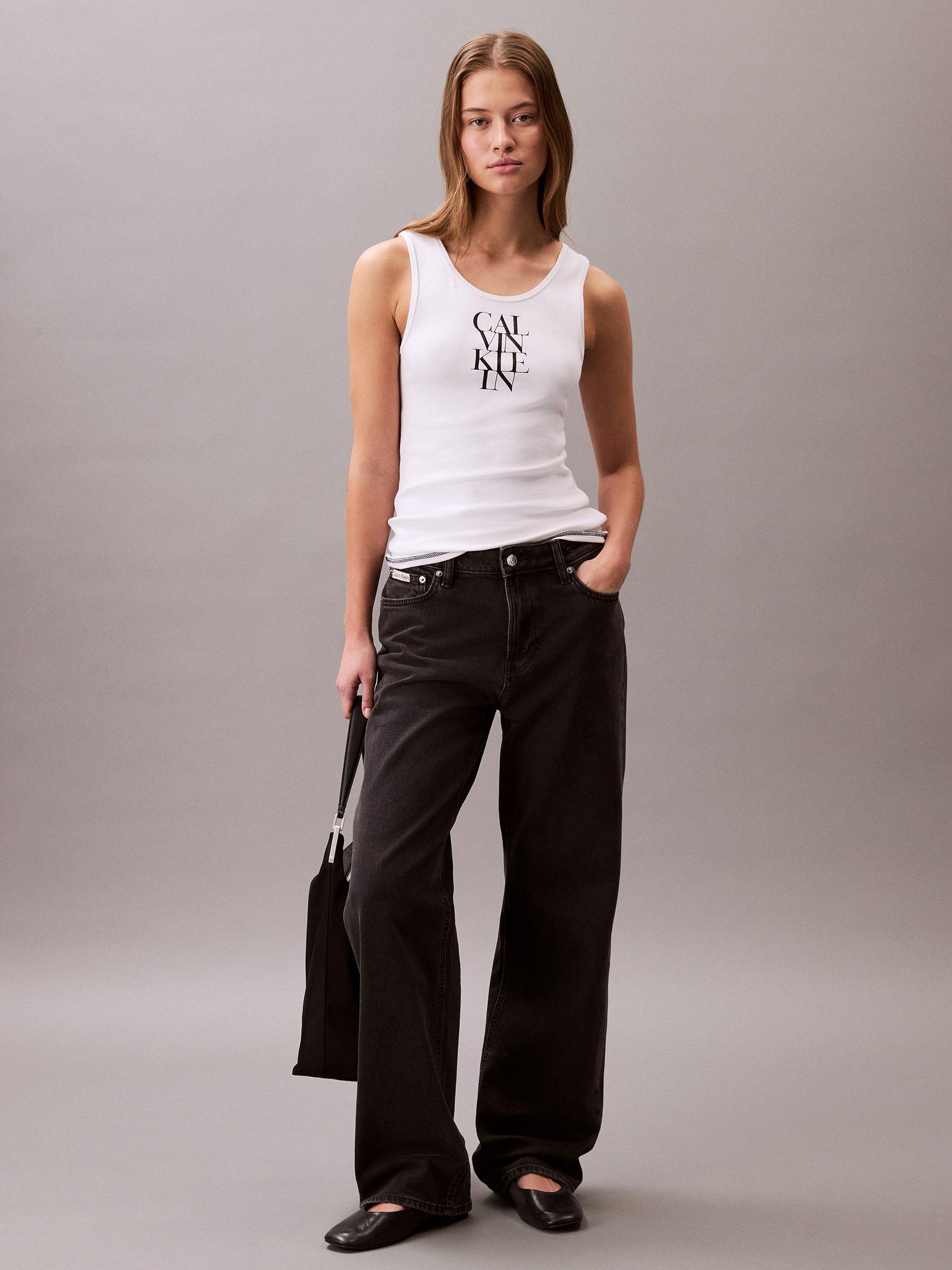 Product image 3 of 5, which shows Calvin Klein Cotton Blend Logo Vest Top, Brilliant White, XXS