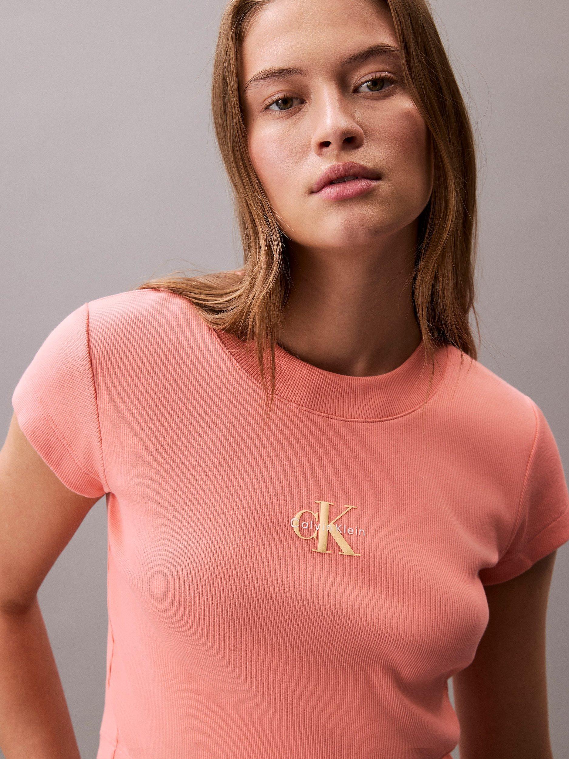 Product image 5 of 5, which shows Calvin Klein Monogram T-Shirt, Powder Orange, XXS