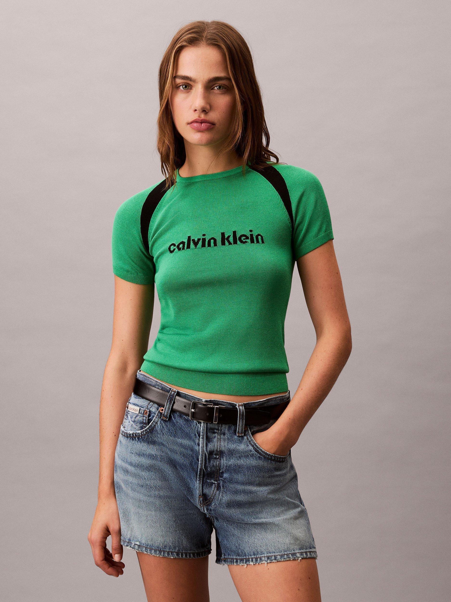 Product image 1 of 5, which shows Calvin Klein Logo Sculpt Top, Blossom Green, L