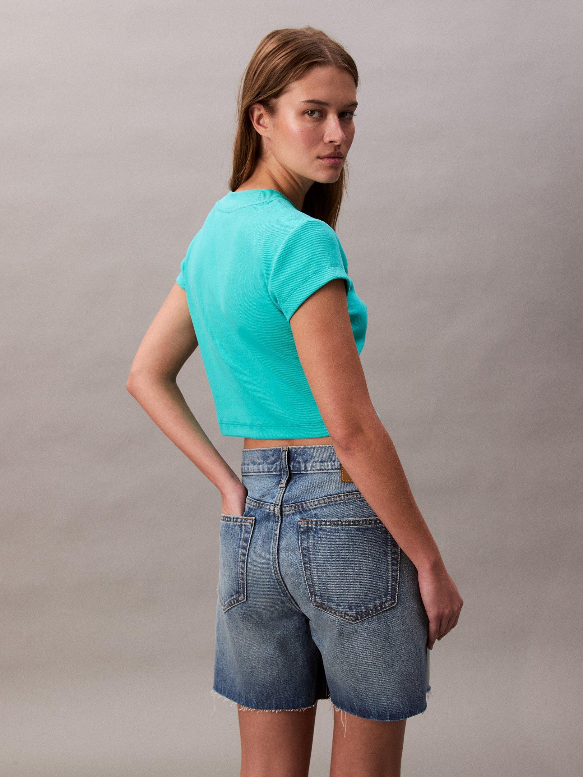 Product image 2 of 5, which shows Calvin Klein Monogram T-Shirt, Turquoise, XS