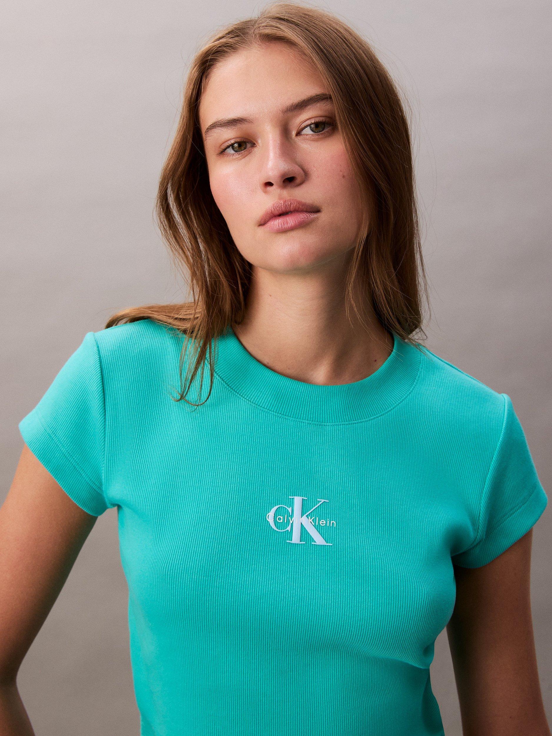 Product image 5 of 5, which shows Calvin Klein Monogram T-Shirt, Turquoise, XS