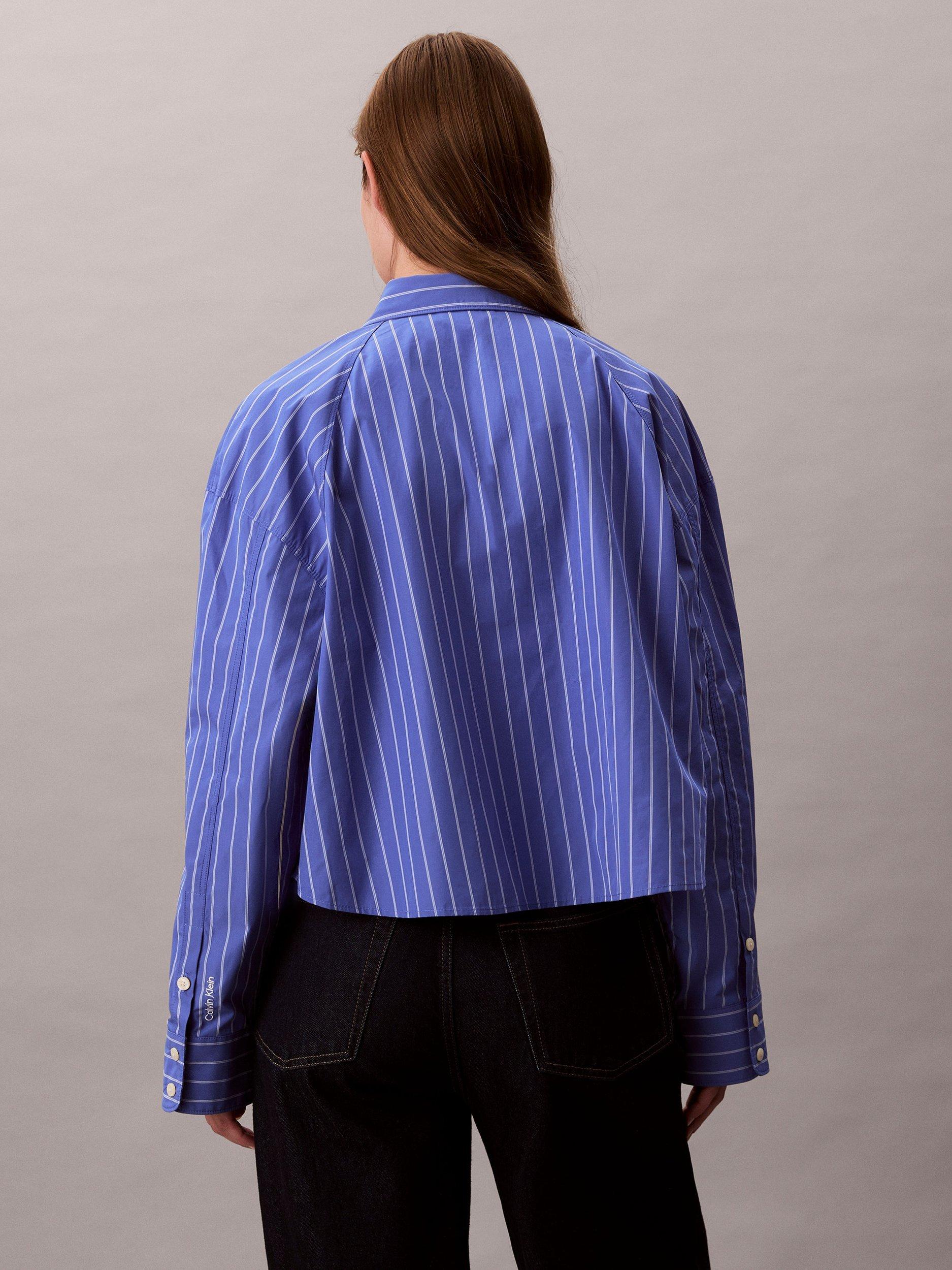 Product image 2 of 5, which shows Calvin Klein Stripe Boxy Cropped Shirt, Amparo Blue, XS