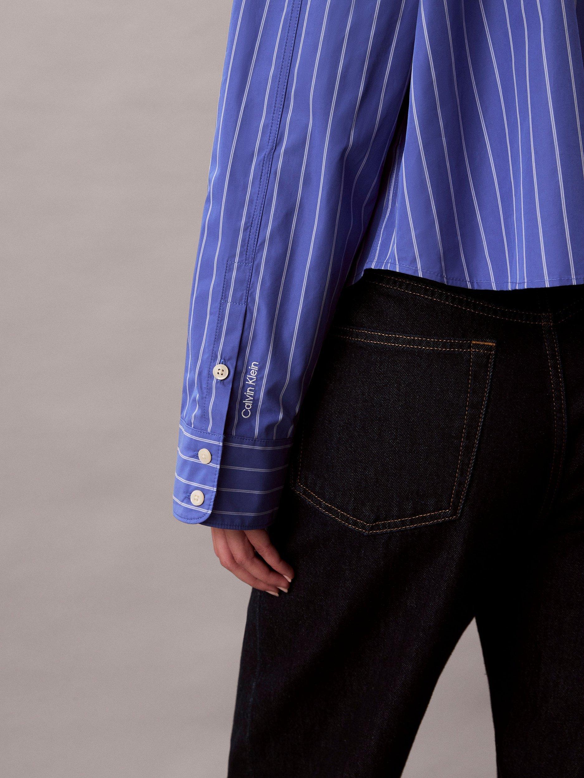 Product image 5 of 5, which shows Calvin Klein Stripe Boxy Cropped Shirt, Amparo Blue, XS