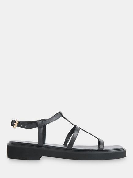 Whistles Dora Leather Caged Square Toe Sandals, Black, Black