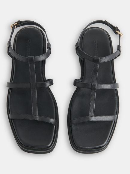Whistles Dora Leather Caged Square Toe Sandals, Black - view 2, Black