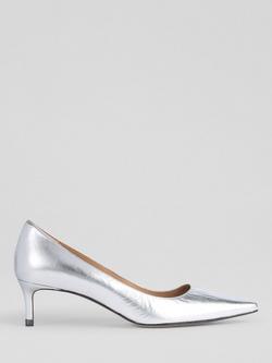 L.K.Bennett New Ava Leather Kitten Heel Court Shoes, Silver, Silver