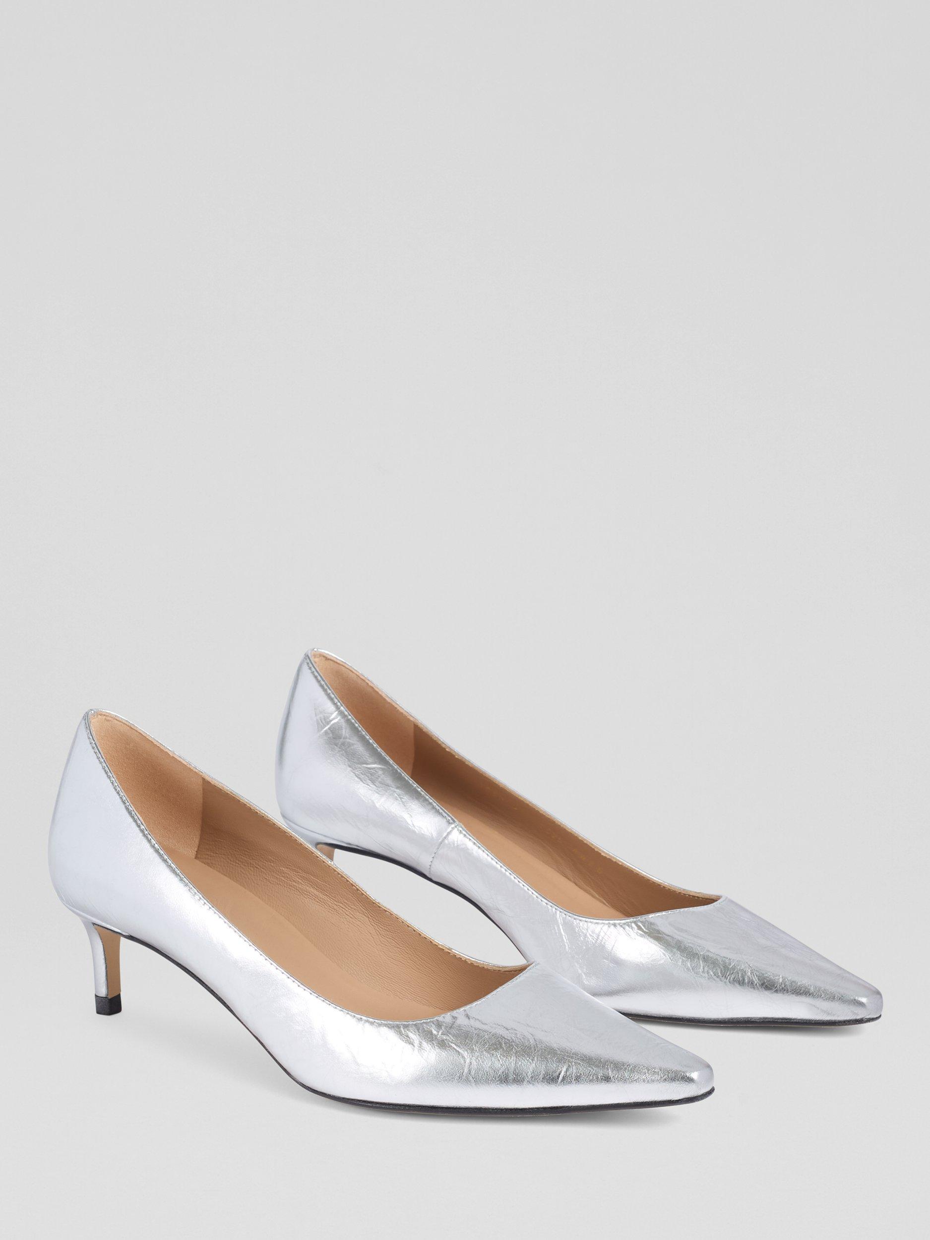 Product image 2 of 3, which shows L.K.Bennett New Ava Leather Kitten Heel Court Shoes, Silver, 2