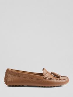 L.K.Bennett Leslie Leather Tassel Moccasin Loafers, Mid Brown, Mid Brown