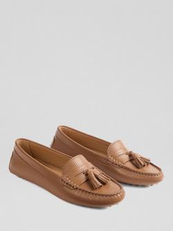 L.K.Bennett Leslie Leather Tassel Moccasin Loafers, Mid Brown - view 2, Mid Brown