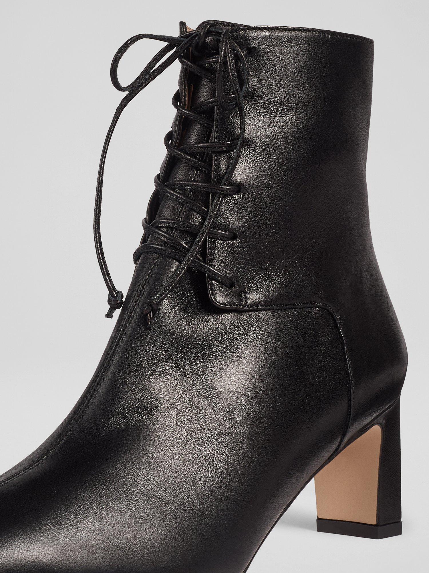 Product image 3 of 3, which shows L.K.Bennett Betty Leather Lace Up Boots, Black, 3