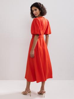 Phase Eight Zarah V-Neck Coral Midi Dress containing LENZING™ ECOVERO™ Viscose - view 2, Orange