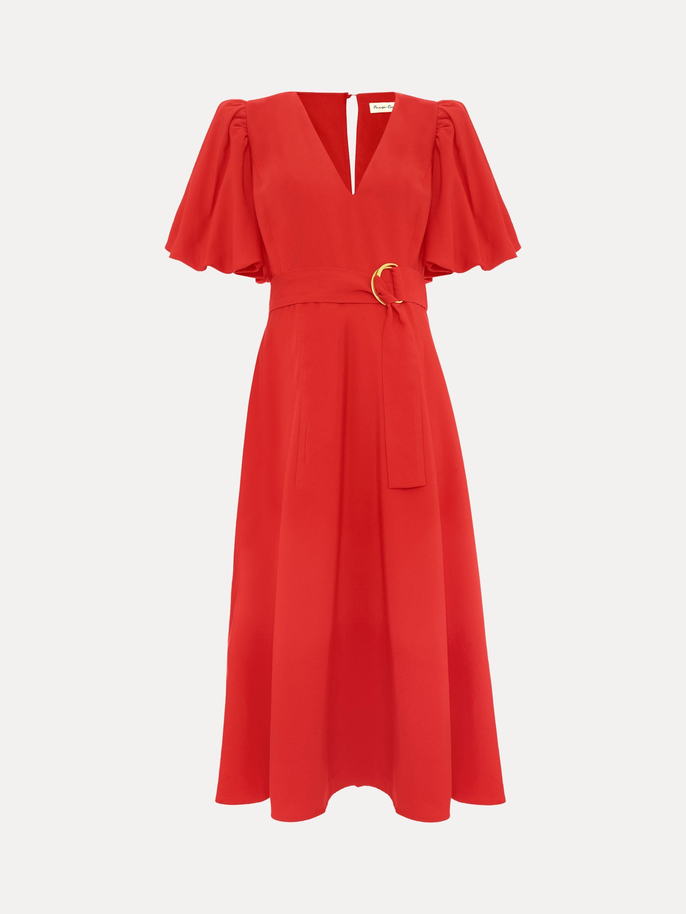 Product image 5 of 9, which shows Phase Eight Zarah V-Neck Coral Midi Dress, Orange, 8